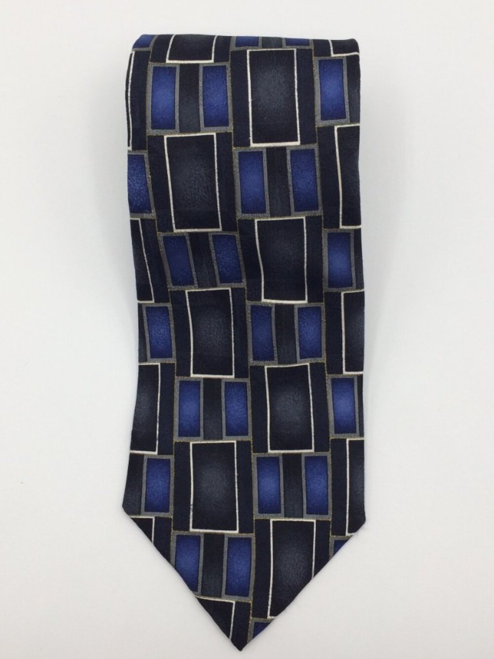 Ziggurat Men's Blue Black 100% Silk 4" X 59.5" Tie Made In U.S.A. Circa 90's